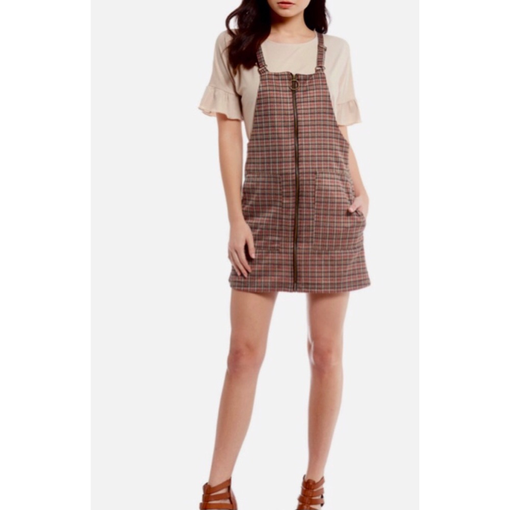 Plaid front zipper jumper dress NWT JR large